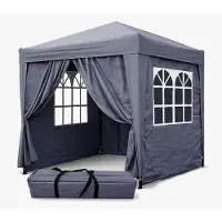 Merkloos Pavillon Partyzelt Gartenpavillon - 2 x 2 m - Smoky Grey - 4 Seitenteile mit Reißverschluss und Fenster - Für Terrasse und Camping
