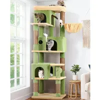 Merkloos Katzenbaum Kratzbaum Katzenkletterbaum - 168 cm - Drei Katzenhöhlen - Grün - Für Ecken und Wohnungen