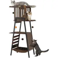Merkloos Katzenbaum Kratzbaum Katzenturm - 147 cm - Braun - Mit Kratzbaum und Hängematte - Für große Katzen