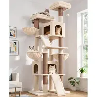 Merkloos Katzenbaum Kratzbaum Kletterbaum - 200 cm - Beige - Mit Sisal-Kratzsäulen - Für große Katzen