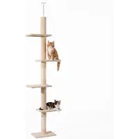 Merkloos Deckenkratzbaum Kratzbaum Katzenkratzbaum - Höhenverstellbar 230 bis 276 cm - Beige - 4 Ebenen