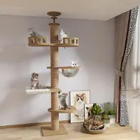 Merkloos Kratzbaum Kletterbaum Katzenbaum mit Deckenspanner - Höhe 240-275 cm - Sisal - Mit Hängematte und Katzenbett