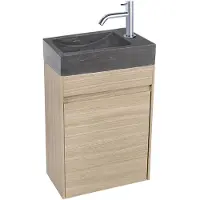 Differnz Waschtisch-Set HURA L 40 x 22 cm Waschbecken Kalkstein mit Unterschrank in Eiche, Kaltwasserhahn und Siphon chr