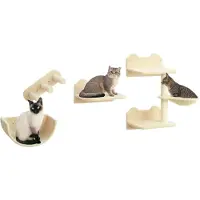 PawHut Katzen Kletterwand 4 tlg. mit Kaztentreppe Hängematte, Sprungplatt