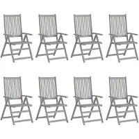 vidaXL Verstellbare Gartenstühle mit Auflagen 8 Stk. Grau Akazienholz