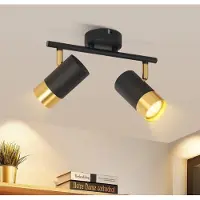 ZMH Deckenstrahler Schwarzgold GU10 - 2 Flammig Küchenlampe 350°Drehbar Wandstrahler Vintage Flur Spot Industrial Strahler Ohne Leuchtmittel