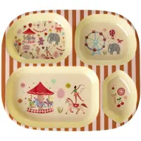 Rice - Melamine Kids 4 Room Plate with Fun Fair Print - Pink