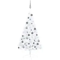 Syfax Künstlicher Halb-Weihnachtsbaum Beleuchtung Kugeln Weiß 120 cm