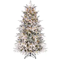 Costway Künstlicher Weihnachtsbaum 180cm, Tannenbaum mit Schnee, Christbaum mit 250 warmweißer LED-Beleuchtung, 848 PE/PVC-Zweigen & Metallständer