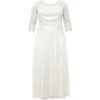 Sheego Maxikleid "Abendkleid Hochzeitskleid in Corsagen-Optik", Damen, Gr. 50, N-Gr, weiß (sanftes weiß), Elegant, Rundhals, Kleider Maxikleid, mit weit ausgestelltem Rockteil