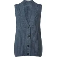 Witt Strickweste "Strickweste Strickweste mit Knöpfen in Holzoptik", Damen, Gr. 40, rauchblau, Modisch, V-Ausschnitt, Westen Strickweste