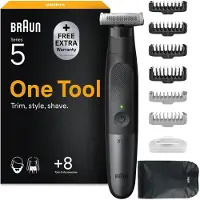 Braun Trimmer Series XT5 Rasierer Herren Elektrisch XT5200 Grau Trimmen stylen und rasieren mit nur einem Gerät 1 + 8 Zubehörteile + Tasche