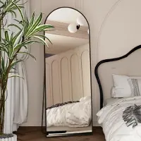 Merkloos Standspiegel Ganzkörperspiegel Wandspiegel - Gebogen - 162 x 53 cm - Schwarz - Für Schlafzimmer und Flur