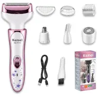 Kemei Elektrischer Rasierer Damen 4-in-1 Wiederaufladbarer Bikini Trimmer Rosa