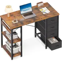 Merkloos Kompakter Schreibtisch mit vier Schubladen, 100x40 cm, braun