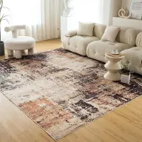 Merkloos Kurzfloriger Teppich mit modernem, abstraktem Muster, rutschfest, 121 x 182 cm, orangebraun