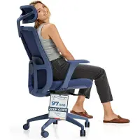 Merkloos Bürostuhl, verstellbar mit Kopfstütze, Armlehnen und Lendenwirbelstütze, blau