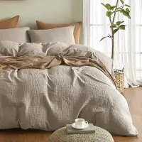 Merkloos Bettwäsche-Set aus Musselin, beige, bestehend aus einem Bezug für eine Bettdecke (135 x 200 cm) und zwei Kopfkissenbezügen (80 x 80 cm)