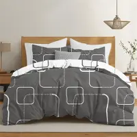Merkloos Bettbezug-Set, 240 x 260 cm, mit 2 Kopfkissenbezügen (65 x 65 cm), aus Mikrofaser, grau, geometrisches Muster, mit Reißverschluss