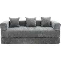 URBAN MEUBLE Schlafsofa für 3 Personen, umwandelbar, mit dunkelgelber Rippstoffbezug