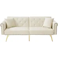 URBAN MEUBLE Schlafsofa für 2 Personen, beige Samtbezug, 3 Liegepositionen, 173x75 cm