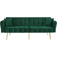 URBAN MEUBLE Schlafsofa für 2 Personen, grünes Samt, 3 Liegepositionen, inklusive 2 Kissen