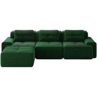 URBAN MEUBLE Ecksofa mit drei Sitzplätzen, modular aufgebaut, aus grünem Rippenvelours, ohne Montage