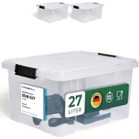 Merkloos Set aus 3 stapelbaren Aufbewahrungsboxen mit Deckel, 27 Liter