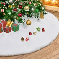 Merkloos Weihnachtsbaumdecke Weihnachtsbaumteppich Christbaumdecke - Plüsch - Ø 90 cm - Weiß - Für unter den Weihnachtsbaum