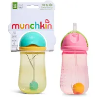 Munchkin - 2pk Tip & Sip Straw Cup - Pink/Yellow - 296 ml +12m