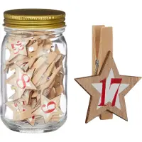 Cepewa Adventskalender Einmachglas 7,5x13cm Holzklammern mit Holzstern Zahlen Holz 25tlg Adventszeit Kalender Wäscheklammern Schraubverschluss