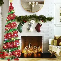 Generisch 150 cm faltbarer Weihnachtsbaum mit Beleuchtung – Klappbarer Weihnachtsbaum – Mit Pailletten – Für Büro – Für Geschäfte – Weihnachtsdekoration