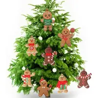 Generisch Weihnachtsdekorationen: Lebkuchenmännchen, Ingwer, Weihnachtsbaum – Hängeornamente, Dekorationen (12 Stück)