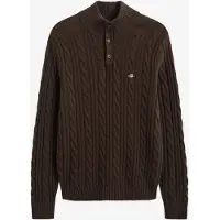 Gant für Herren. 8050325 Zopfmuster-Pullover mit halber Knopfleiste in Braun (XXL), Lässig, Wolle, Klassisch