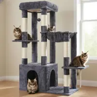 Merkloos Kratzbaum Katzenkratzbaum Kletterbaum - 120 cm - XL-Basis - Plüschplattformen - Antrazit - Mit Kratzbrett, Hängematte und Spielball
