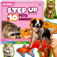 Merkloos Lernpuzzle Kinderpuzzle Holzpuzzle - 3 Schwierigkeitsstufen - Tiere - 40 Teile - Dicke Pappe 2 mm