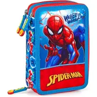 OEM Schulmäppchen Spiderman, 3 Fächer, 44 Teile, rot/hellblau