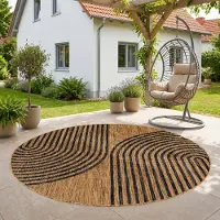 Ayyildiz Hali SIMPEX Outdoor Teppich Schwarz Natur Jute Optik Rund 80 cm Balkon Terrasse Garten Wetterfest UV-beständig Klein Boho Design Flachgewebe Pflegeleicht Robust Modern