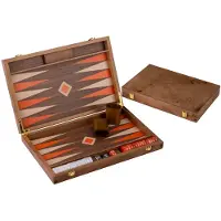OEM Backgammon Set 38 cm, Burl Holz, Walnuss, 30 Steine, Würfel