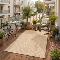 Ayyildiz Hali SIMPEX Outdoor Teppich Beige 60x100 cm Balkon Terrasse Garten Wetterfest UV-beständig Klein Einfarbig Flachgewebe Pflegeleicht Robust Modern