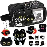OEM Federmäppchen-Set mit Katzenmotiv, 11-teilig, schwarz, für Kinder