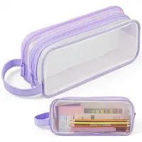 Merkloos Transparentes Federmäppchen Stifteetui Stiftehalter - 22,5 x 7,5 x 9,5 cm - Rosa - Mit Griff und Reißverschluss