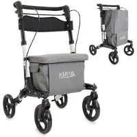Merkloos Einkaufstrolley mit Sitz Rollator - 28 bis 60 L erweiterbare Tasche - Einhandbremse - Klappbar, 136 kg Tragkraft