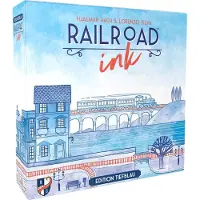 Merkloos Brettspiel Roll & Write – Railroad Ink Deep Blue Erweiterung – Flüsse und Seen – 1-6 Spieler