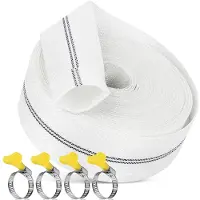 Merkloos Flachschlauch Pumpenschlauch Bauschlauch - 32 mm (1 1/4 Zoll) - 20 m - Gewebter Schlauch mit 4 Edelstahl-Schlauchschellen