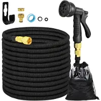 Merkloos Gartenschlauch Flexibler Wasserschlauch - 30 m - Ausziehbar - 8 Funktionen - Schwarz - Mit Tragetasche und Wandhalterung
