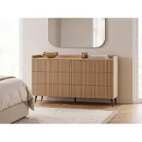 WFL GROUP Kommode Arysa Geriffelt – Frühlings-Eiche 150 cm – Sideboard mit 6 Schubladen für Wohn- und Schlafzimmer – Hohe Metallfüße 15 cm – Hergestellt in der EU