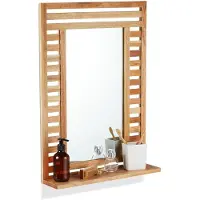 Merkloos Badezimmerspiegel Wandspiegel Wandspiegel mit Ablage - Rechteckig - Nussbaum - 70 x 50 x 12 cm