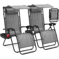 Merkloos Gartenliege Relaxliege Liegestuhl - 2er Set - Verstellbar mit Sonnendach - Grau
