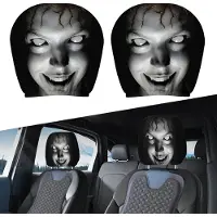 Merkloos Kopfstützenbezüge für Autos – Halloween-Kopfstützenbezüge – Gruselgesicht – Schwarz-weiß – 2er-Set – Für Auto und Wohnmobil